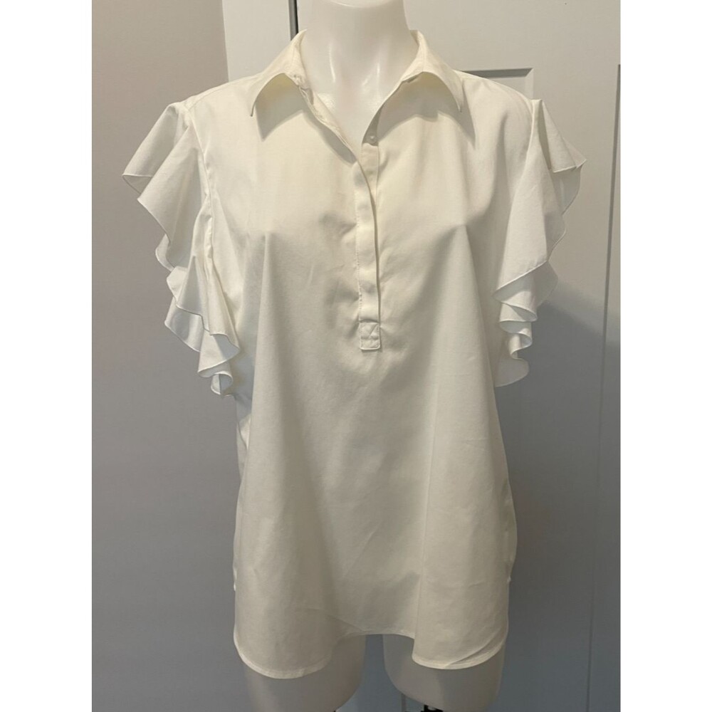 CHICOS Womens Popover TOP Short Flutter Sleeve IVORY Size 2 (L/12)